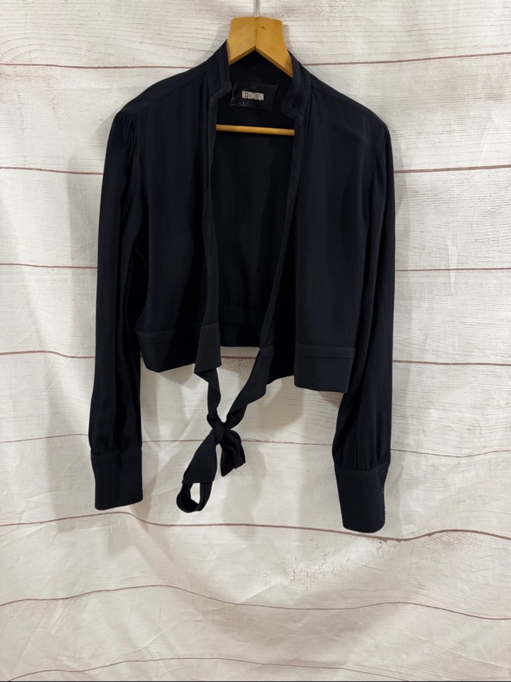 Reformation Wrap Long Sleeve Top Blouse Tie Waist Black Medium